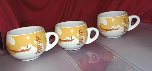 VTG 1960's-LEVTOV-3" China Expresso Cups/Mugs (3) Restaurant Ware-w/Italy scenes