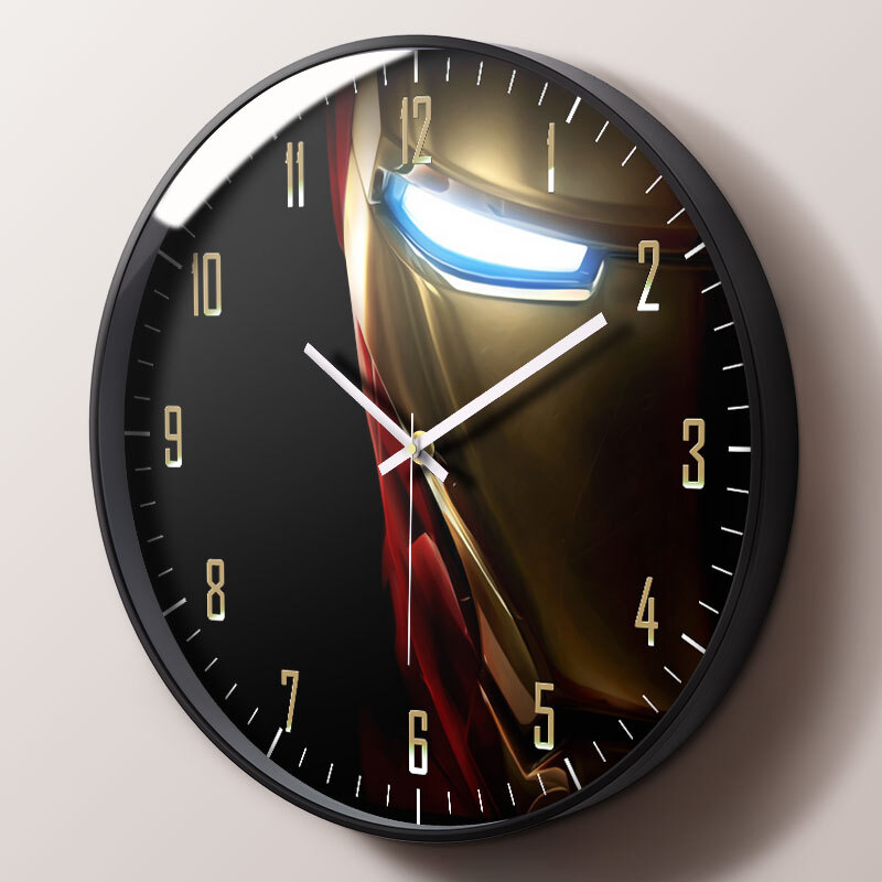 Marvel Spider Man Iron Man Shield Cartoon Wall Clock Bedroom Mute