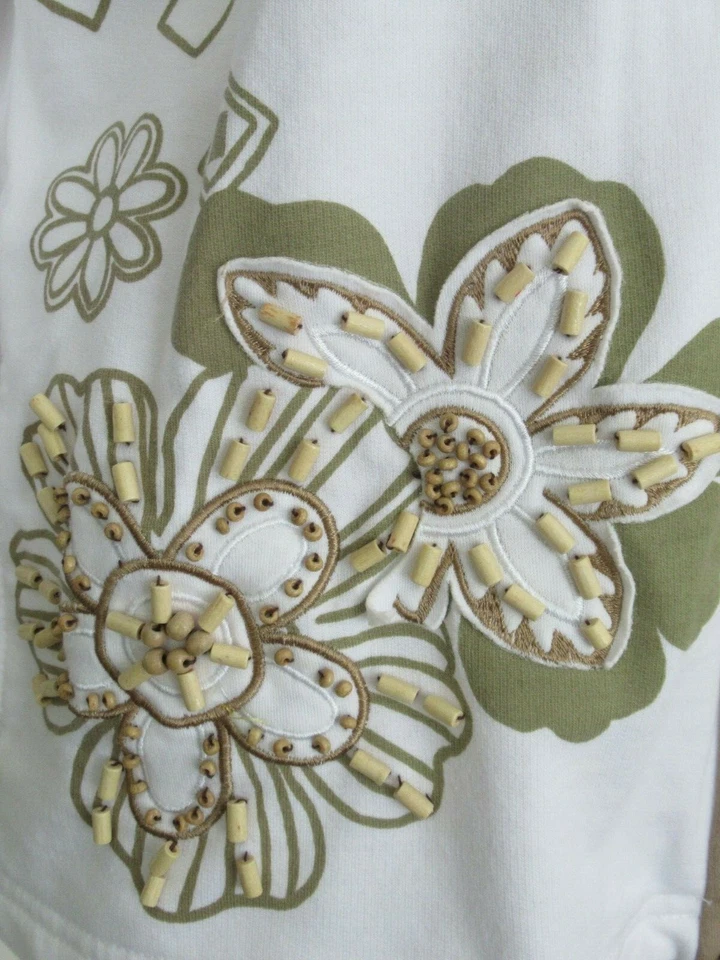 DRAPERS AND DAMONS 2539 Mujer Blanco Manga 3/4 Chaqueta Bordada Cremallera Bolsillo S/M  Foto 4 de 4