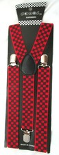 BLACK RED DIAMOND CHECKER 1" Y-BACK SUSPENDERS FITS FROM 24" TO 42"-BRAND NEW
