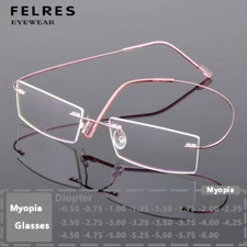 Metal Square Anti Blue Light Nearsighted Glasses Unisex Rimless Myopia Glasses 