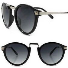 Hipster Cool Vintage Retro 80s Style Mens Womens Black Silver Round Sunglasses