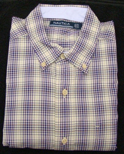 Nautica Mens Majestic Purple Plaid Classic Fit Long-Sleeve Majestic Shirt Med - Picture 2 of 2