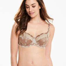 Panache Clara Full Cup Bra Wired Size 34J 36D 38D Embroidered Lace Nude Ivory