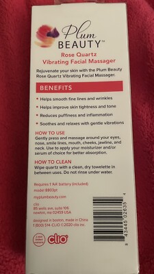 Plum Beauty Rose Quartz Vibrating Facial Massager Smooths Rejuvenates Skin 