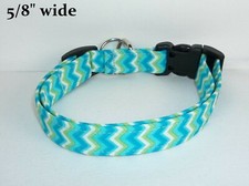 Blue Green aqua teal Chevron Terri's Dog Collar handmade adjustable fabric