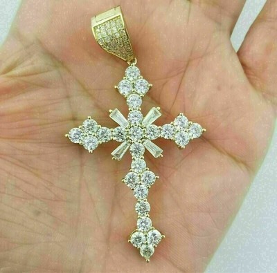 2.50Ct Round Cut Lab Created Diamond Cross Charm Pendant 14k Yellow Gold Plated