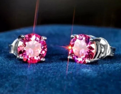 Certified 1.45 Ct, 6mm Pink Diamond Solitaire Studs, Great Sparkle & Bling VIDEO