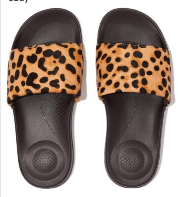 FITFLOP SIZE 36 IQUSHION LEOPARD PRINT PONY FUR HAIR