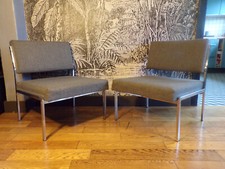 PAIRE CHAUFFEUSE VINTAGE 1960-70-JERSEY GRIS-DESIGN-Métal chromé-DLG Guariche