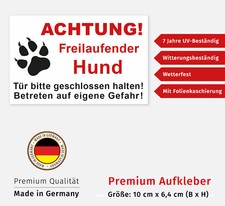 Aufkleber Achtung freilaufender Hund Hinweis Schild Dog Wetterfest UV-Beständig