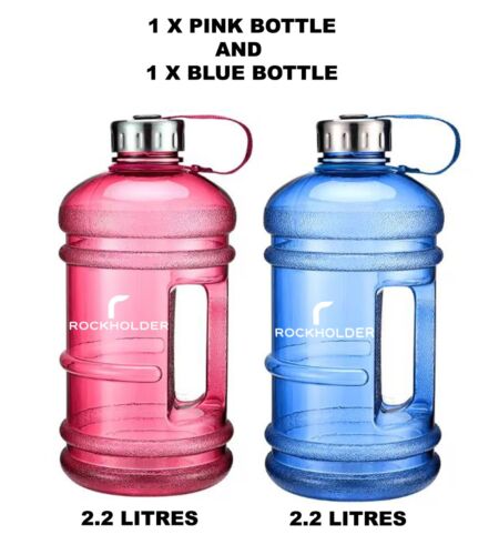Confezione da 2 Bottiglie d'Acqua 2,2 L Grande Durevole Plastica Senza BPA Palestra Sportiva Ufficio Scuola - Foto 15 di 20