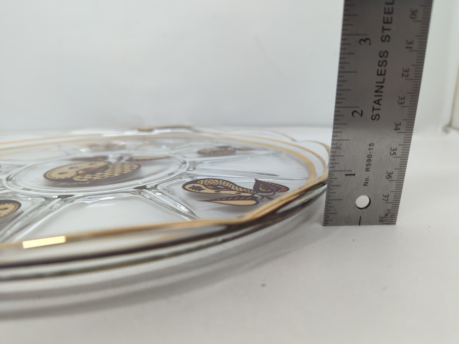 VTG Georges Briard Round Clear Glass Divided Tray Forbidden Fruit Apple Pear 11"