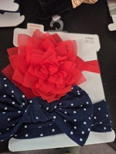 NEW Carter's Just One You Baby Headband Set Of 2 Red Navy Polka Dot