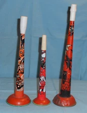 vintage Halloween tin noisemaker HORN LOT x3 T. Cohn U.S. Metal Toy