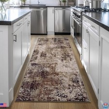Stylish 2'6"x8' Brown Runner Rug - Non-Slip, Washable Abstract Design for Home