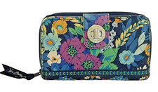 Vera Bradley Multi Floral Quilted Clutch Organizer Turn Lock Zip Round Wallet