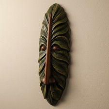 Maschera in legno intagliato a mano Sri Lanka 15” legno Kaduru natura arte da parete