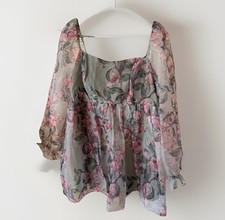 Chiffon Puffy Sleeve Floral Mini Dress Plus Size 1X 