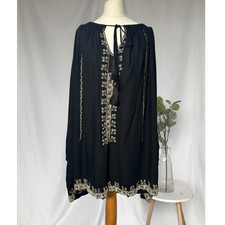 Natalie Emashton Black Gold Embroidered Tasselled Geometric Kaftan Dress XS