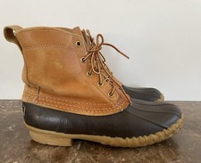 Vtg LL BEAN Womens Beanie Duck Boots Maine Hunting 6" Brown Leather Rubber Sz 9