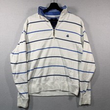 Brooks Brothers Sweatshirt Mens Small White Stripe 1/4 Zip Mock Neck Pullover
