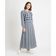 90’s jbs picnic prarie core modest church romantic dress blue chec vest maxi