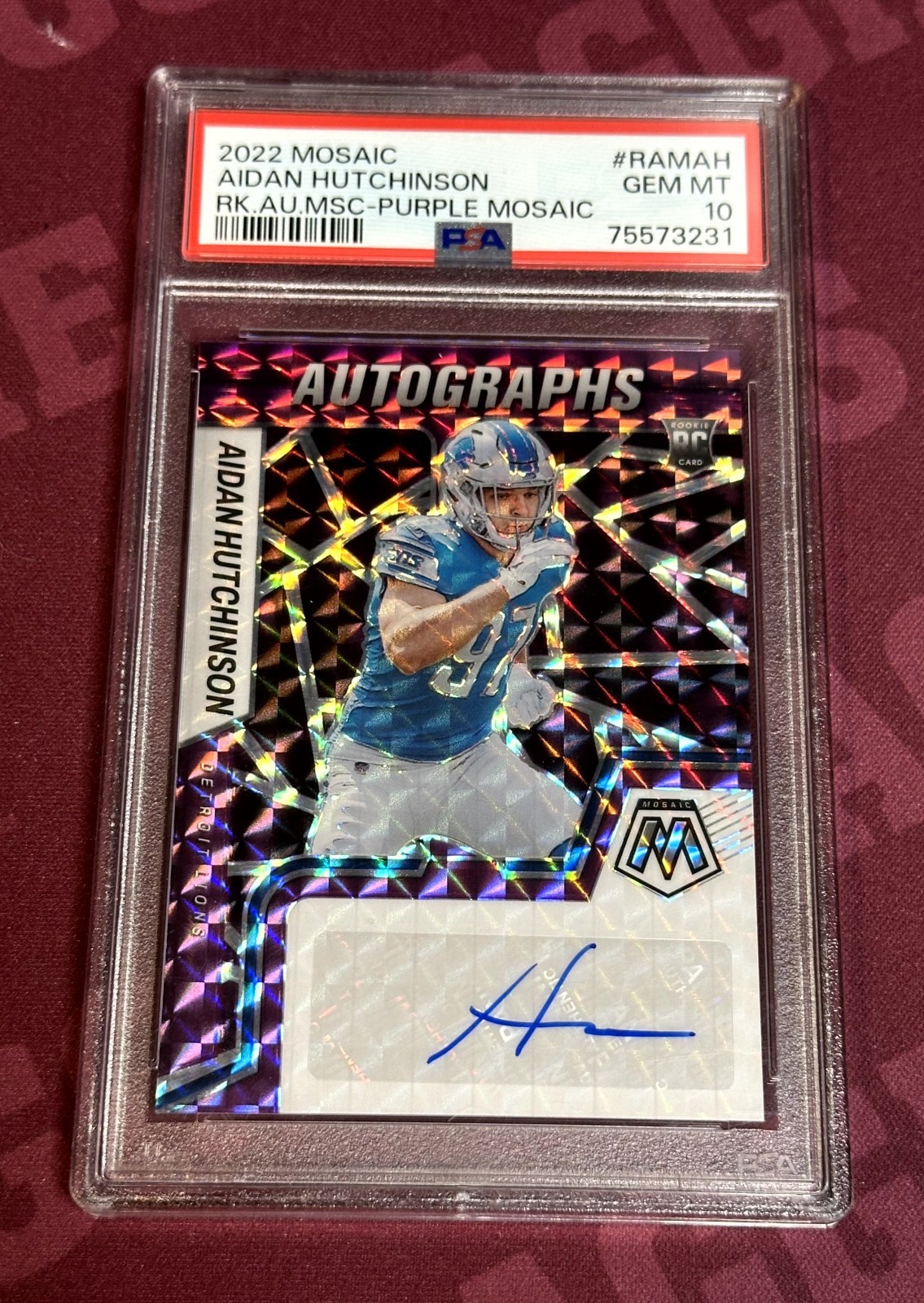 Aidan Hutchinson Panini Mosaic Rookie Autograph Mosaic #RAMAH Base