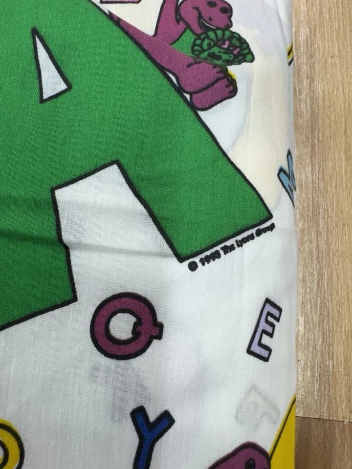 Vintage 1992 Barney Purple Dinosaur Twin Size Flat Fitted Sheet Set w Pillowcase - Image 2 of 4