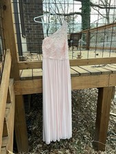 David's Bridal Long Pink One Shoulder Bridesmaid Formal Dress Lace F17063Beloved