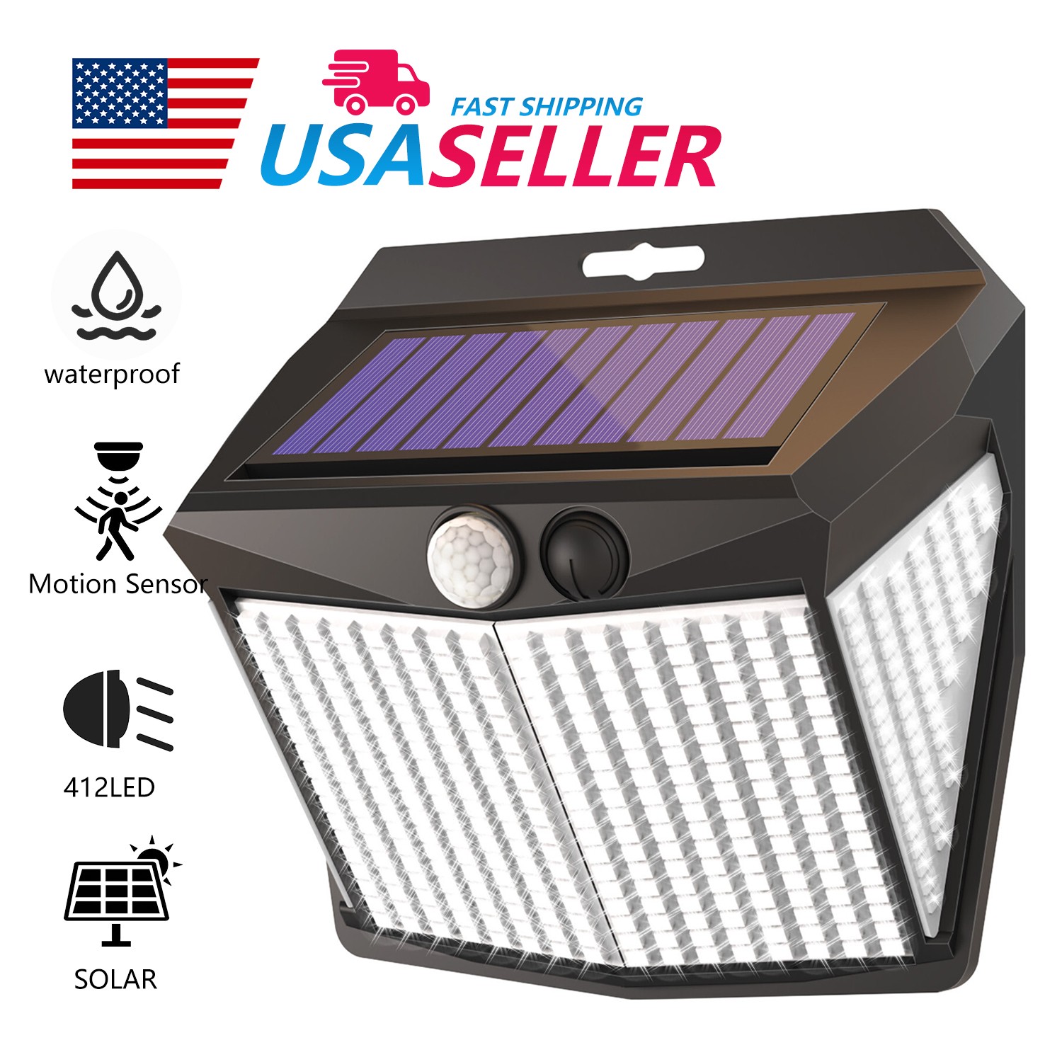 Solar Power Wall Light 412 LED PIR Motion Sensor Outdoor Security Garden Lamp