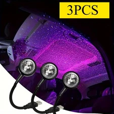 3Pcs USB Car Interior Roof LED Star Light Atmosphere Starry Sky Projector Lamp