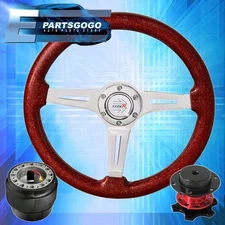 Red Quick Release For 96-15 Civic + Metallic Red Wood Deep Dish Steering Wheel