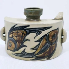 Miyagi Sumiko Okinawa Yachimun Fish Pattern 5-inch Bottle Used