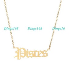 18K Yellow Gold Filled HypoAllergenic Pisces Zodiac Block Name Pendant Necklace