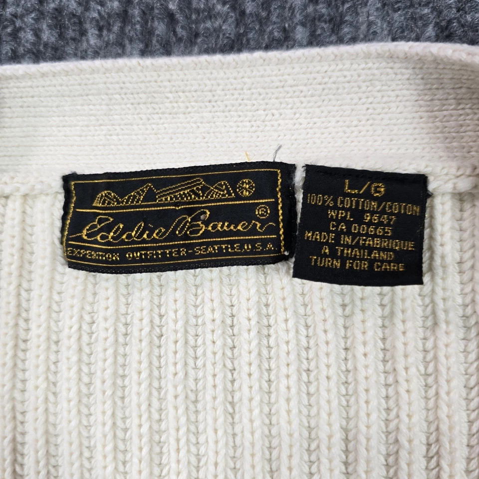 Suéter De Colección Eddie Bauer Para Hombres Grande Marfil Cárdigan Acanalado Tejido Botón Delantero Foto 3 de 4