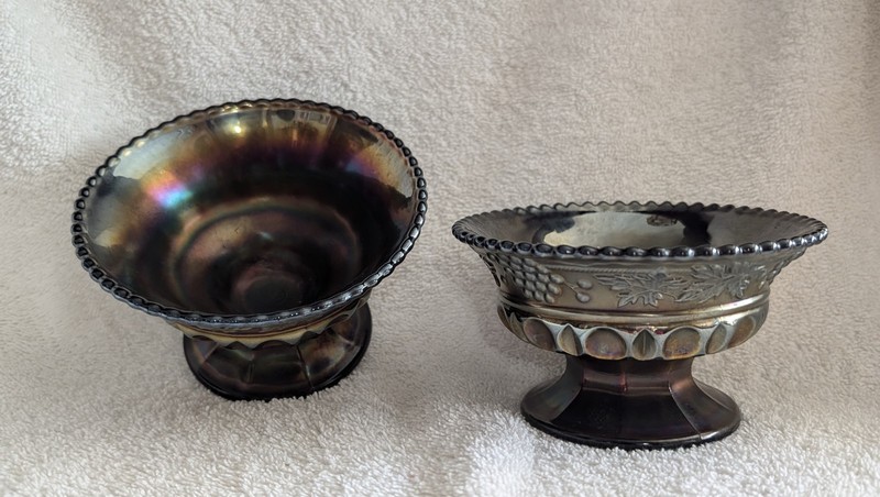 Northwood Carnival Glass Grape & Cable Deep Amethyst Sherbet Bowls (2)