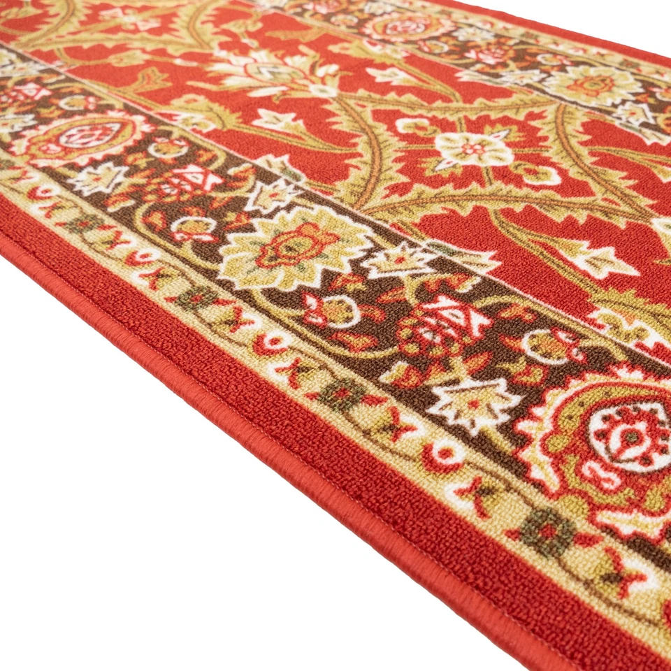 Alfombra de corredor roja Mahal oriental pila de bucle de bajo perfil antideslizante tamaño personalizado Foto 4 de 4