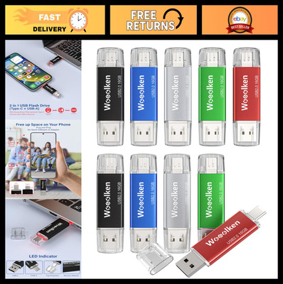 16GB USB C Flash Drive 10 Pack - Type-C & USB 2.0 OTG Memory Stick for iPhone, A