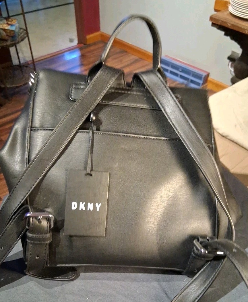 NWT~DKNY~Black Faux Leather Backpack Purse w/Adjustable  display picture 3