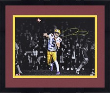 Framed Jayden Daniels LSU Tigers Signed 16" x 20" Throwing Spotlight Photograph