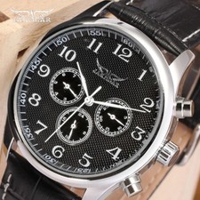 Jaragar Automatic 6 Hand Stainless Steel Case Leather Strap Sports Watch