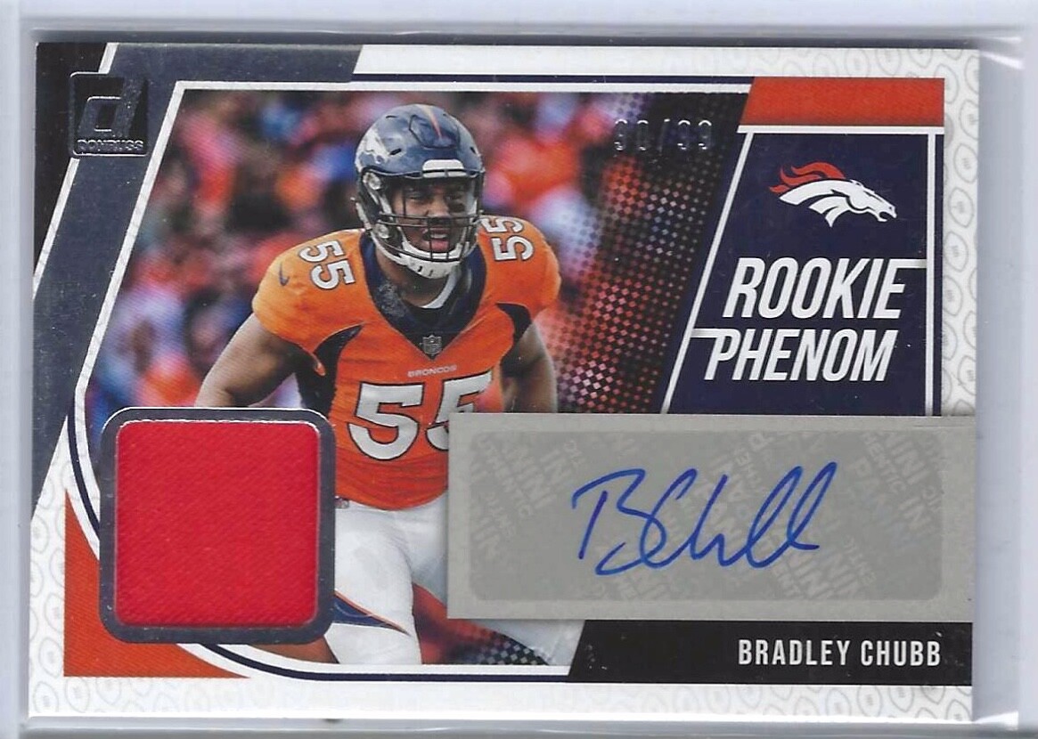 BRADLEY CHUBB 2018 PANINI DONRUSS ROOKIE PHENOM JERSEY AUTO RC #D 90/99