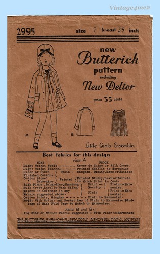 Butterick 2995: 1920s Cute Little Girls Dress & Coat Sz7 Vintage Sewing Pattern - Picture 2 of 6