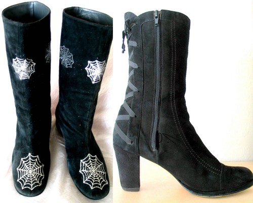 VTG black suede can-can style Charles Jourdan & Annie "O" straight boots, sz. 8