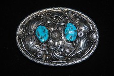 Fantastic THOMAS TSO Signed  Marked Sterling Silver/Turquoise Buckle 50 grams