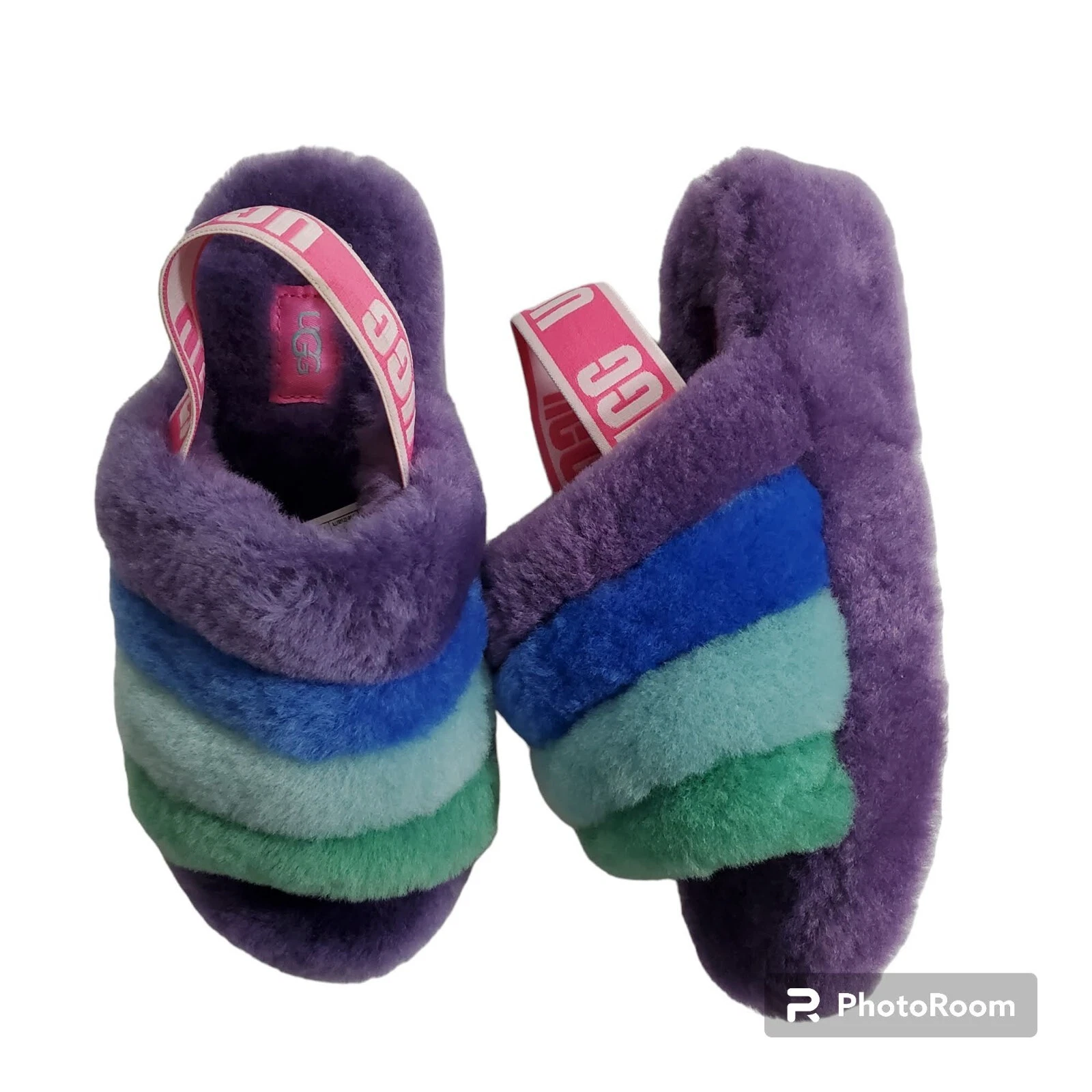 Scarpe da scivolo Ugg Fluff Yeah Pride viola blu verde taglia 5