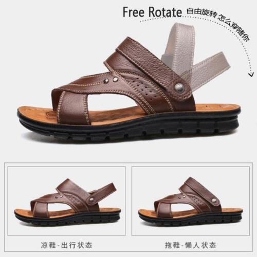 Schwarze Herren Echtleder Sandalen Sommer Freizeit Sport Strandschuhe weiche Hausschuhe - Bild 8 von 14