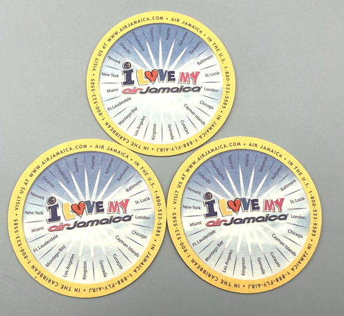 Set of 9 "I Love My Air Jamaica" 4” Paperboard Coasters Travel Airline - Picture 8 of 8