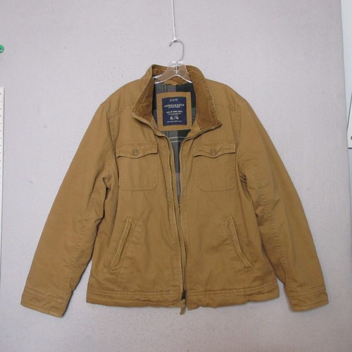 American Eagle Jacket Men XL Brown Plaid Lined Corduroy Collar Y2K Style Pockets - Picture 2 of 12